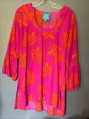 escapada hot pink tunic with orange coral print * Sz M *